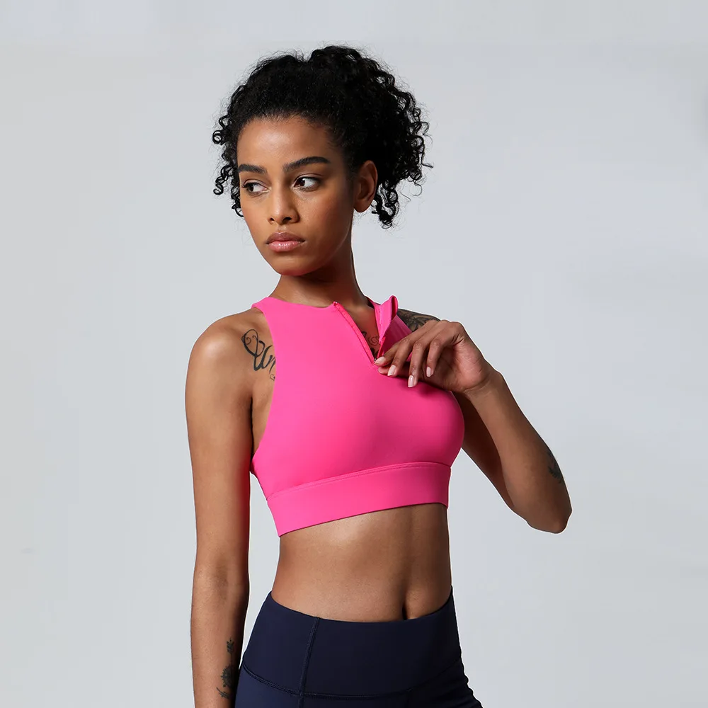 

Special Hot Selling Fixed Shoulder Straps Ropa Deportiva Mujer Front Zipper Crop Tops Women Inset Chest Pad Sports Bras, Customized colors
