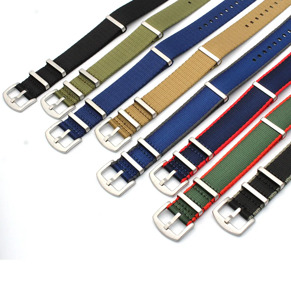 

Custom Logo Vintage Striped Nylon Nato Watch Straps 22mm 1.4mm Seatbelt Watch Band