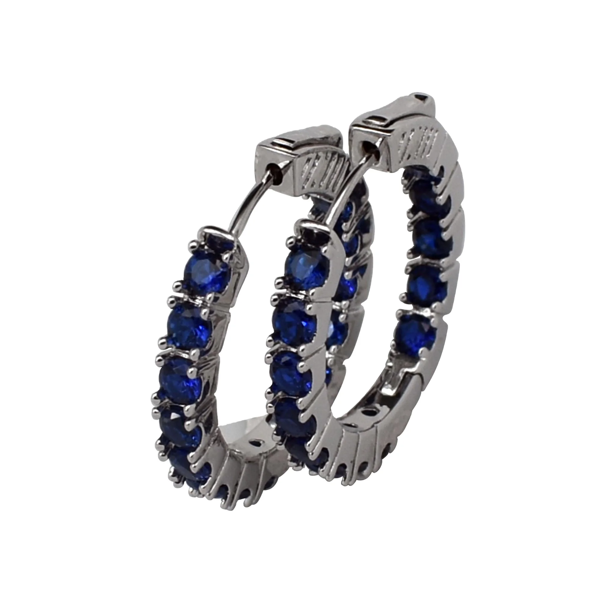 

Desinger Hoop Earrings Silver Prong Setting Synthetic Sapphire Stone Clip on Hoop Earring Jewelry