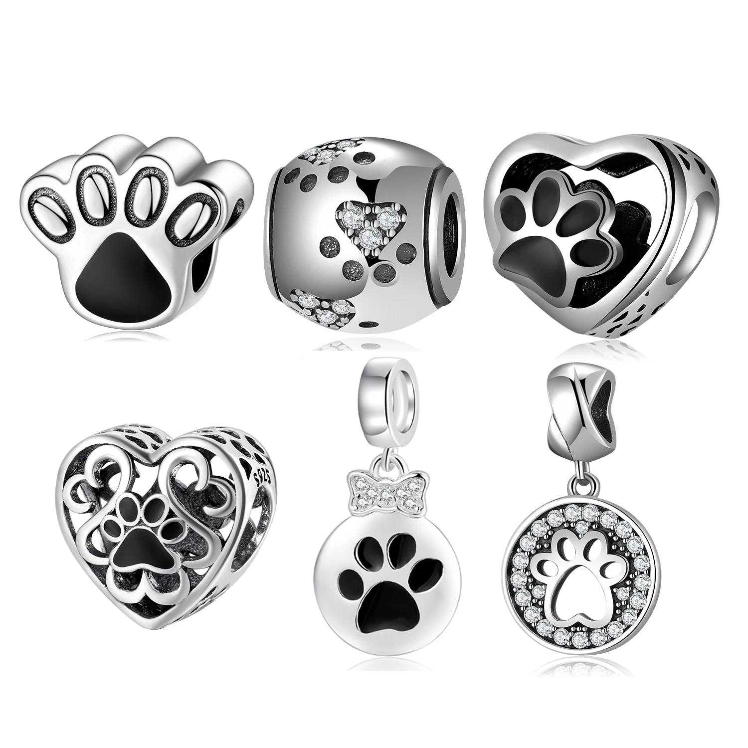 

Real 925 sterling silver Enamel Black Dog Paw Print Charms for Bracelets jewelry making Beads Accessories Wholesale jewelry