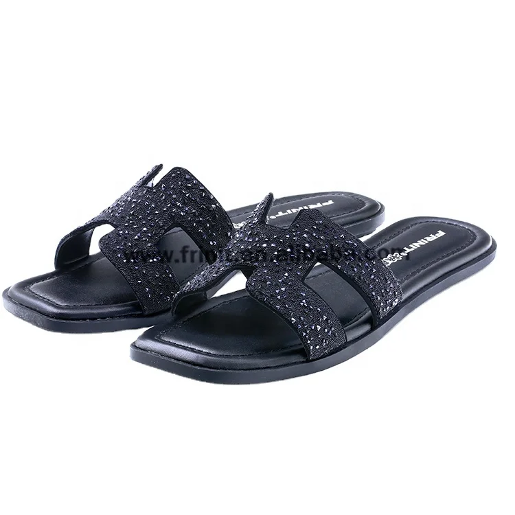 

Women Mules Slippers Shoes Rhinestone H Shape Slippers lady Chain Shoes Slides Beach Women's Sandals New