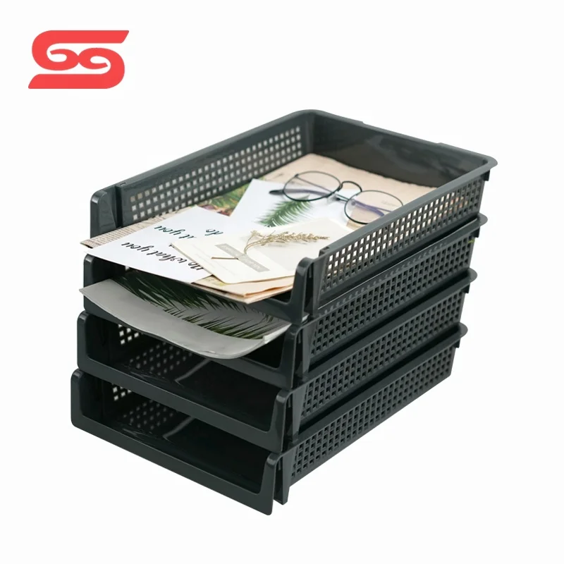 
plastic storage organizer office desk file tray with customizable logo 