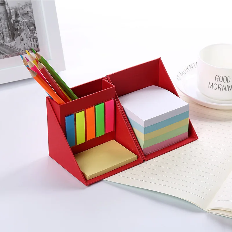 Foldable Cube Memo Pad Box,Multifunction Sticky Note Set With Pen