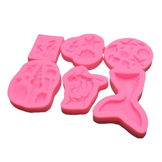 

Diy Baking Cake Decoration Tool Ocean 6-piece Set Of Conch And Starfish Fondant Silicone Mold Kitchen Accessories, As show