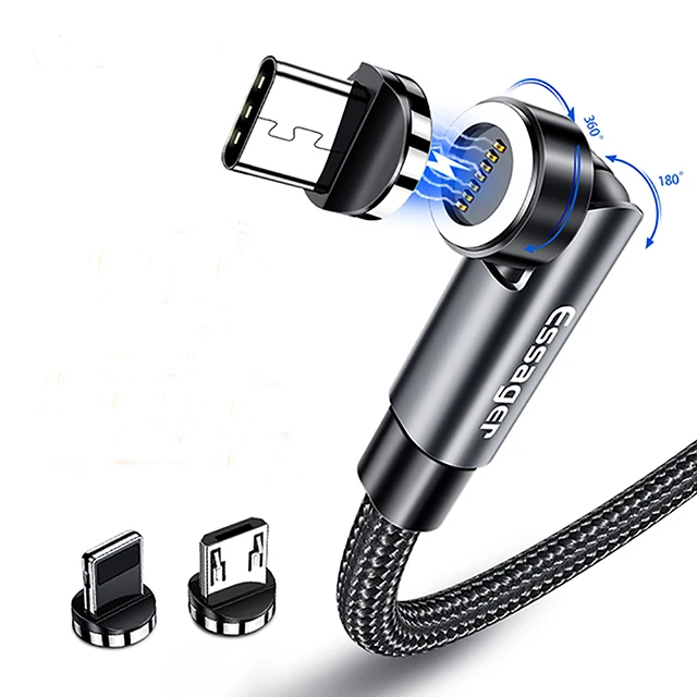 

Essager 540 Rotation Magnetic USB Cable 3A Fast Charge 480Mbps Data Transmission USB Charging Cable