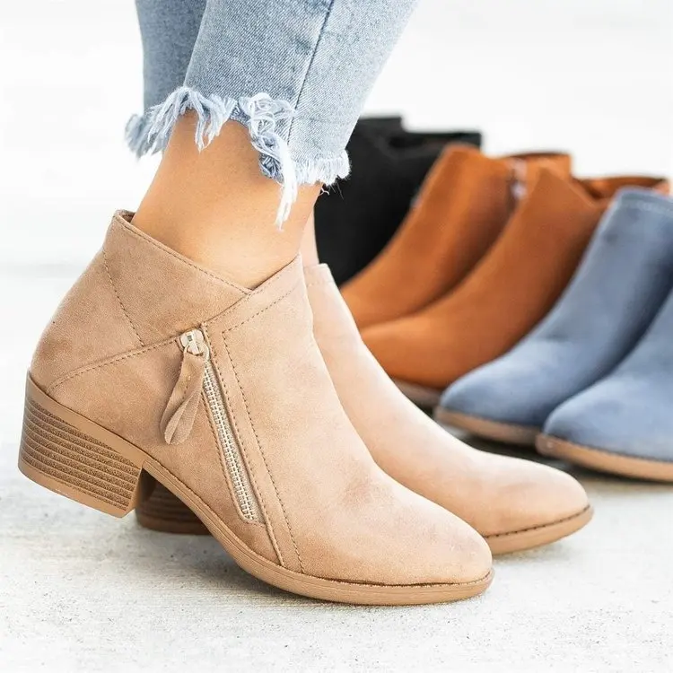 

Amazon New Arrivals Women's Boots Round Toe Suede Zipper Thick Heel Solid Color Women's Comfortable Ankle Boots Casual