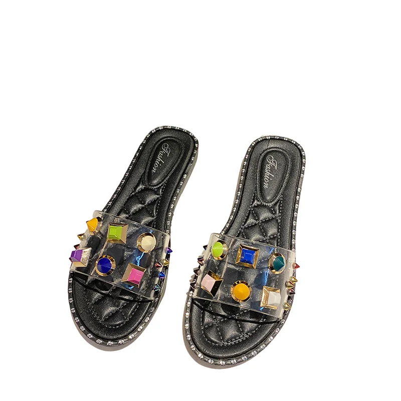 

Hot Sale 2021 Summer Women Sandals Rhinestones Sandals Sexy Woman Diamond Slippers Flat Shoes