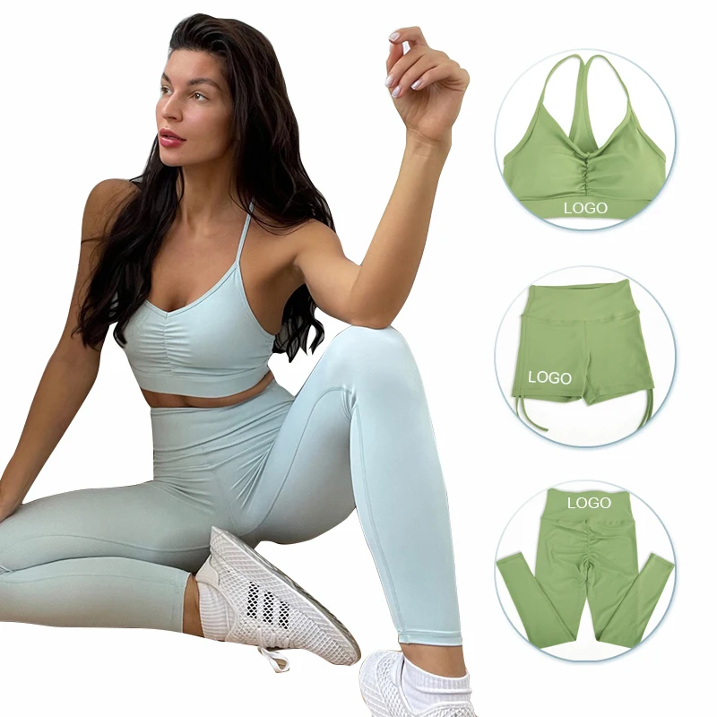 

3pcs Women Vital Seamless Yoga Set Workout Sport Wear Gym Clothing Short Long Sleeve Crop Top High Waist Leggings Sports Suit, Color
