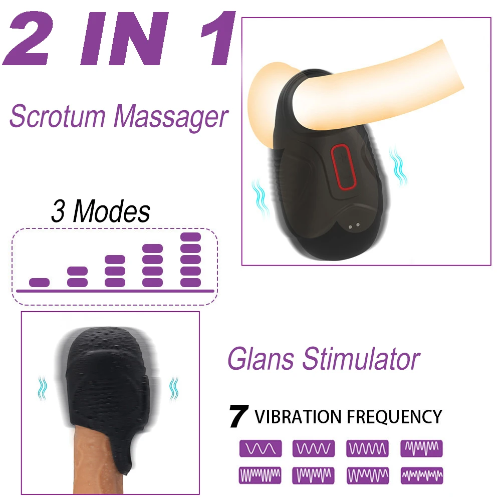 10 Modes Vibrating Scrotum Massager Male Chastity Cage Testicle Bondage Vibrators Penis Massager