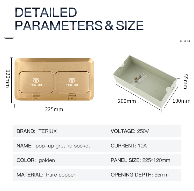 U.S.A standard brass power 16A double pop-up floor socket box