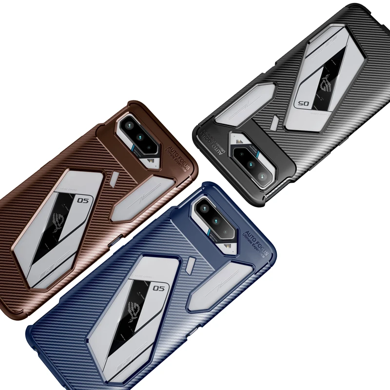 

For ASUS Rog Phone 5 Pro Ultimate Business Style Soft Silicone Beetle Carbon Fiber TPU Phone Case, Black,blue,brown