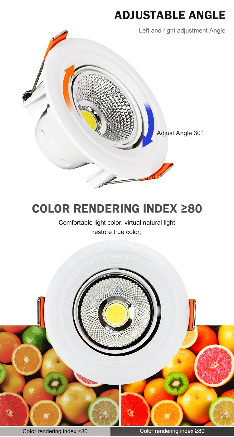 High quality indoor fixtures SMD2835 adjustable plastic housing hotel LED recessed downlight ceiling COB 3W led downlight