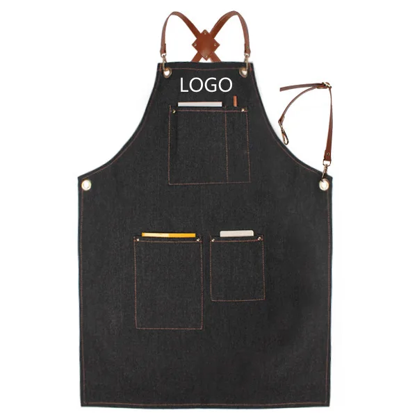 

Coffee shop men black leather bar barista work denim aprons for workshop work