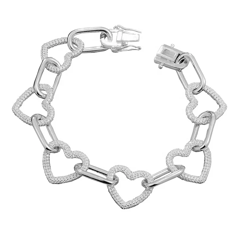

Exquisite Heart Design Crafted Sterling Silver Diamond Bracelet Diamonds Wedding Fine Jewelry for Women Girls