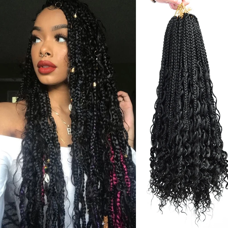 

Messy Goddess Bohemian Box braids Un-ruly Synthetic Crochet Hair Bohemian Hair With Curls 12inch Boho Braided Hair Extension