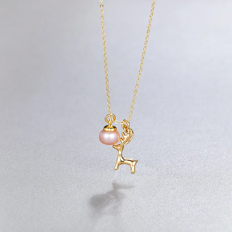 

JUHU Spring New Christmas Fawn Korean Version Of Clavicle Chain Pendant Chain Female Pearl Necklace