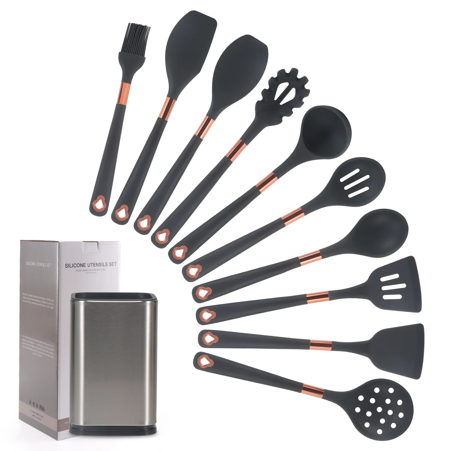 Image of 2023 New Hot Sell Rose Gold Silicone Kitchenware With Storage Bucket Kitchen Set for Kitchen