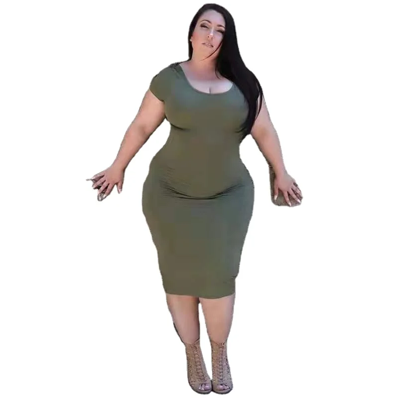 

2021 Summer hot sale soft comfortable pain dress plus size ladies bodycon dress