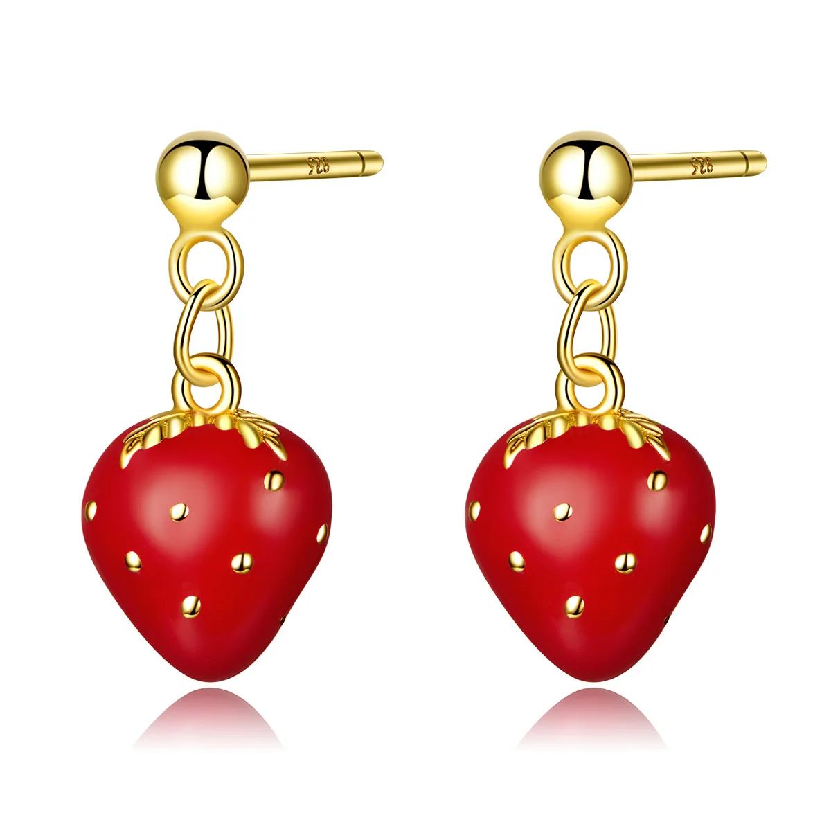 

Lovely strawberry enamel 925 silver plated gold earring