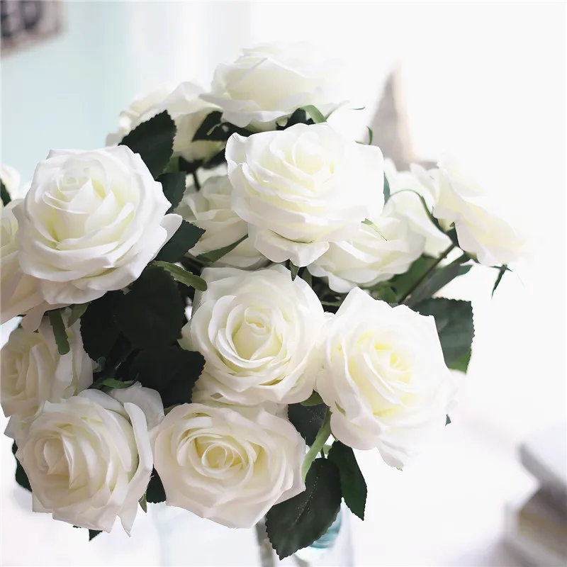 V570 High Quality New Silk Artificial Handmade Flower 3d Large Long Stem Real Touch Latex White