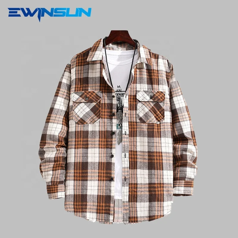 

Autumn Winter Casual Mens Long Sleeve Shirt Polyester Cotton Plaid loose casual long-sleeved padded shirt