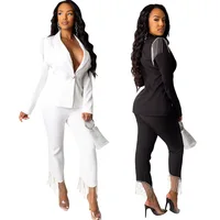 

YH ladies solid pants and long sleeve cover up two piece set with tassel TC971