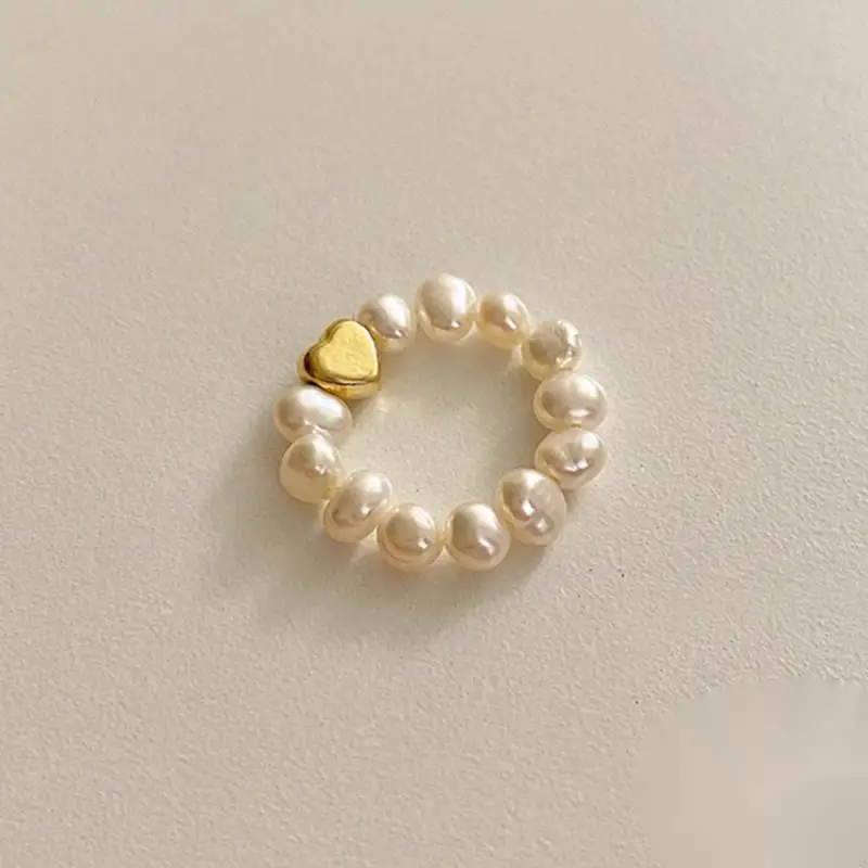 

Fine Shell Pearl Heart Ring 18K Gold Filled Plated 925 Sterling Silver Fashion Vintage Surprise Adjustable Jewelry for Women