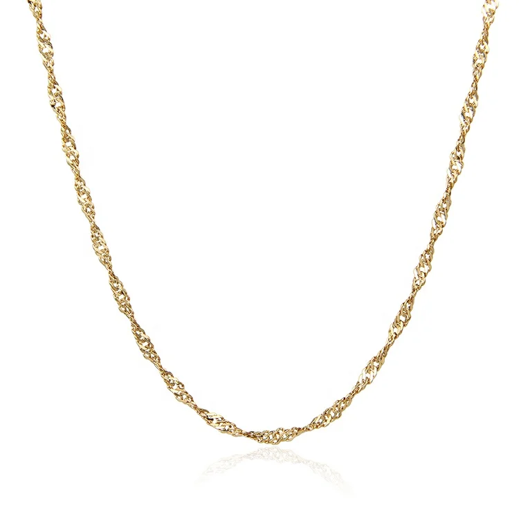 

Dainty Women Jewelry Gold Plated Small Water Wave Chains Twisted Singapore Chain Necklace