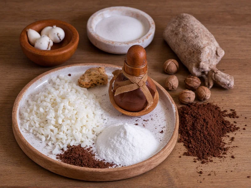 Homemade hot chocolate ingredients arranged on wooden table