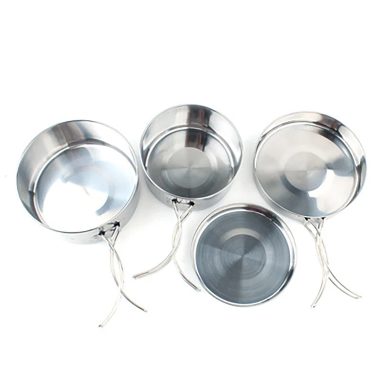 

Outdoor stainless steel combination camping kitchen utensils mountaineering 4-piece cookware, Silver white