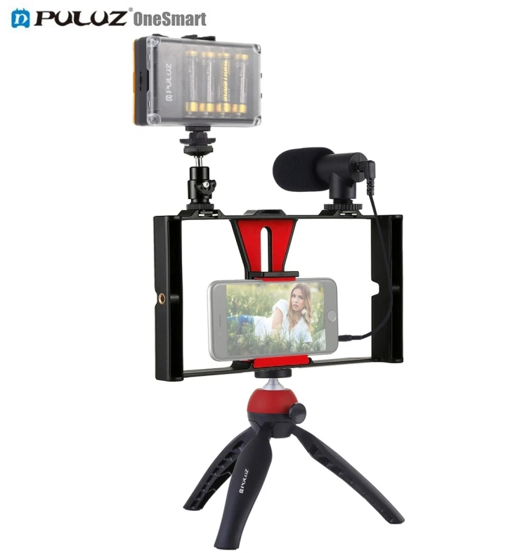 

Hot sale PULUZ 4 in 1 Vlogging Live Broadcast LED tripod stand Selfie Light Smartphone Video Rig Kits with Microphone