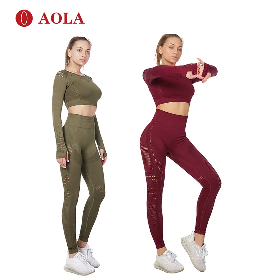 

AOLA Hot sale high waist skinny obviously thin running exercise leggings long sleeves womens fitness yoga suit