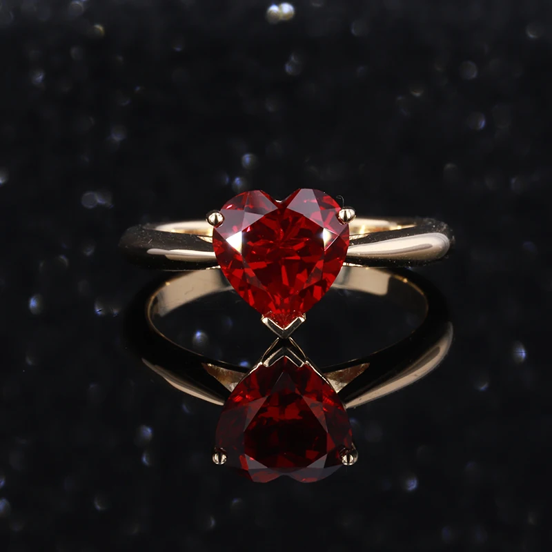 

Lovely Design heart Shape Lab Grown Ruby Solid Yellow Gold Ring Women 18k