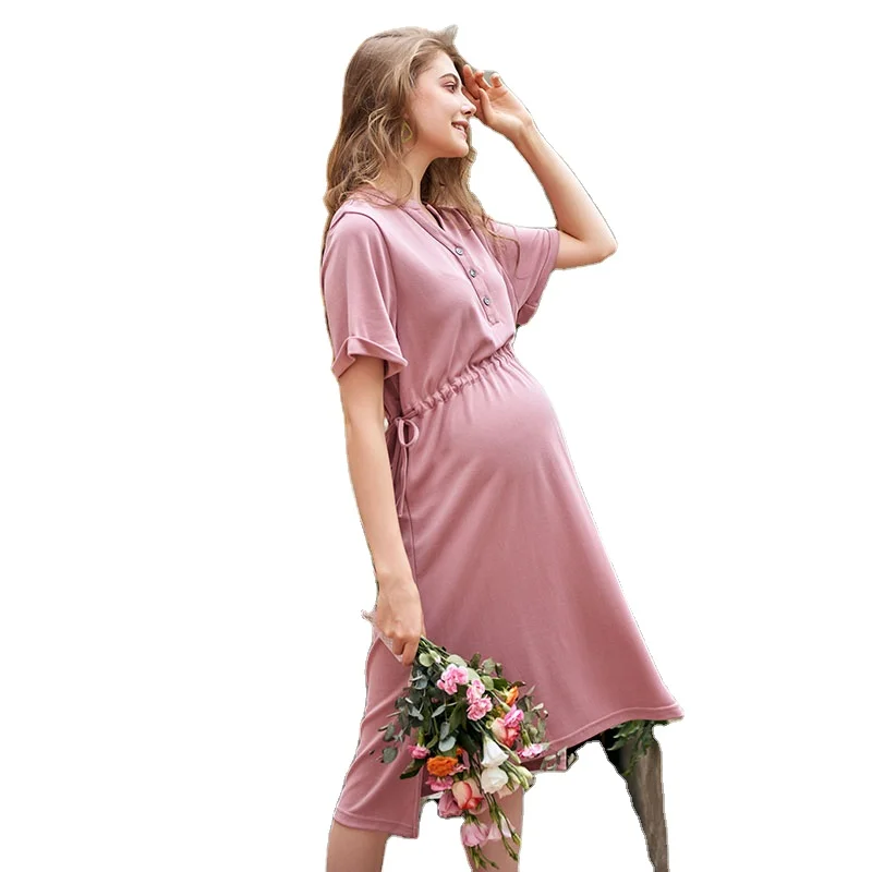 

Drawstring V Neck Short Sleeves Fashion Maternity Clothing Maternity Wrap Dress Maternity Clothing Dress, Picture