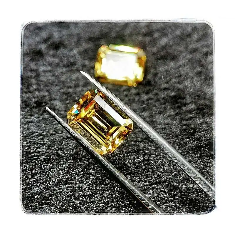

Wholesale price gold loose gemstone emerald cut light yellow octagon cubic zirconia