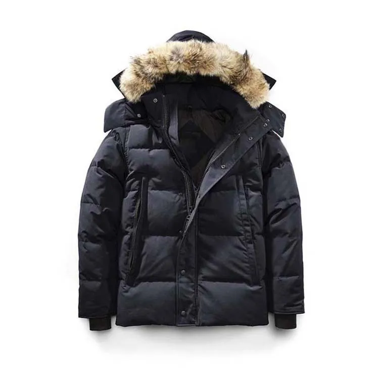 

E46 XS-XXL Raccoon Fur Wolf Puffer Goose Down Filled Quilted Detachable Removable Hood Mens Canada Parka Down Coat Jacket, Black,dark blue,military green, camouflage