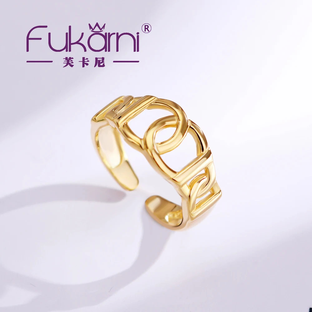 

Fukarni Ins Simple Annulus Buckle Open Adjustable 925 Sterling Silver Ring Solid Gold Plated Minimalist Ornate Jewelry Set KR288