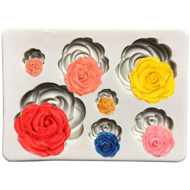 

Bloom Rose Silicone Cake Mold 3D Flower Fondant Mold Cupcake Jelly Candy Chocolate Decoration Baking Tool Moulds, Pink/gray