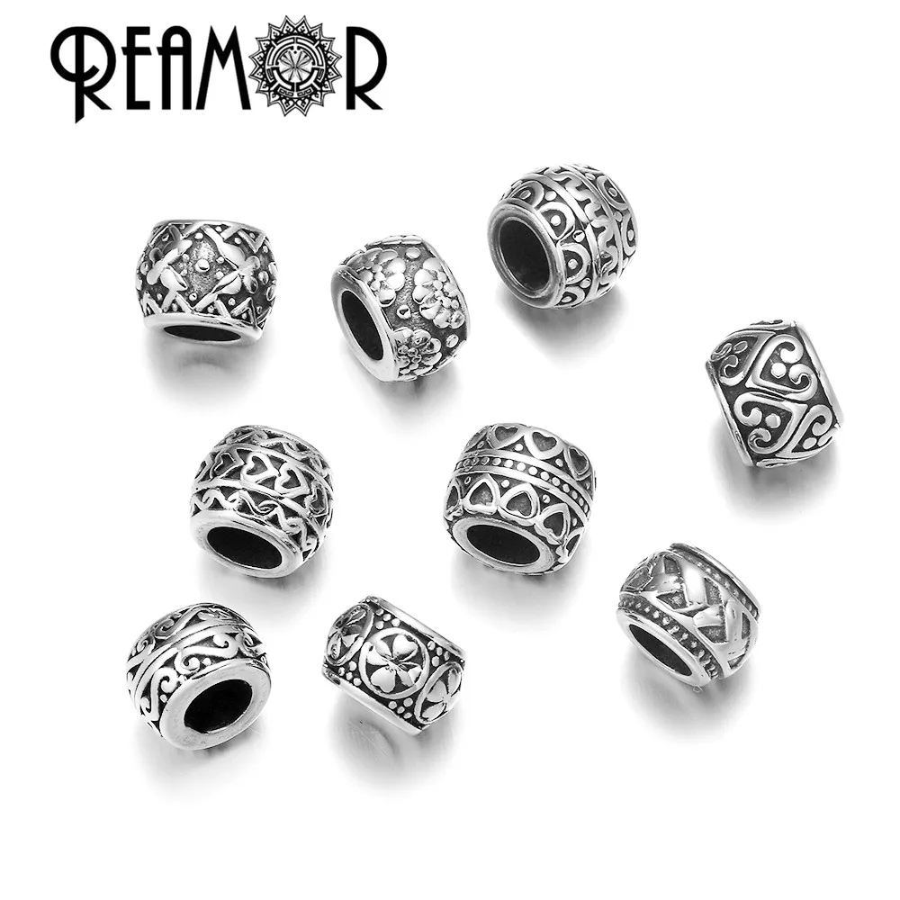 

REAMOR 316l Stainless Steel The Great Wall Symbol Round Silver Ball Beads Spacer Leather Charms For Bracelet Jewelry Making DIY, High polished