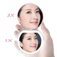 

wholesale custom logo girls round compact pocket bag portable illuminated magnifying led travel vanity makeup mirror with light