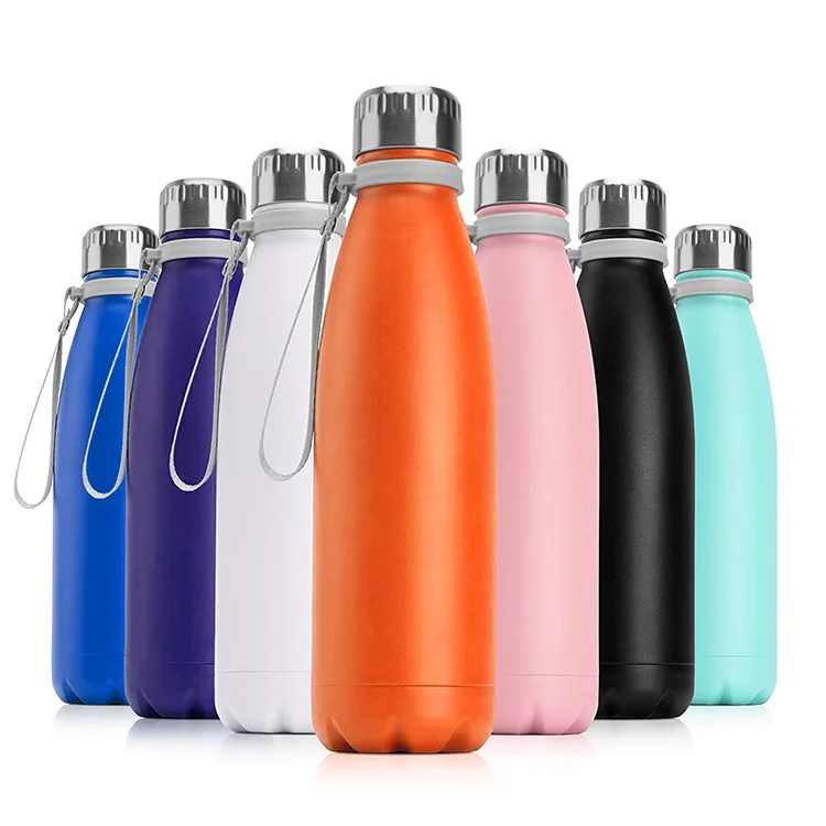 

Ready to Ship 18/8 Stainless Steel Vacuum Insulated Cola Shaped Water Bottle with Free Custom Logo, Black white pink customized color and pattern