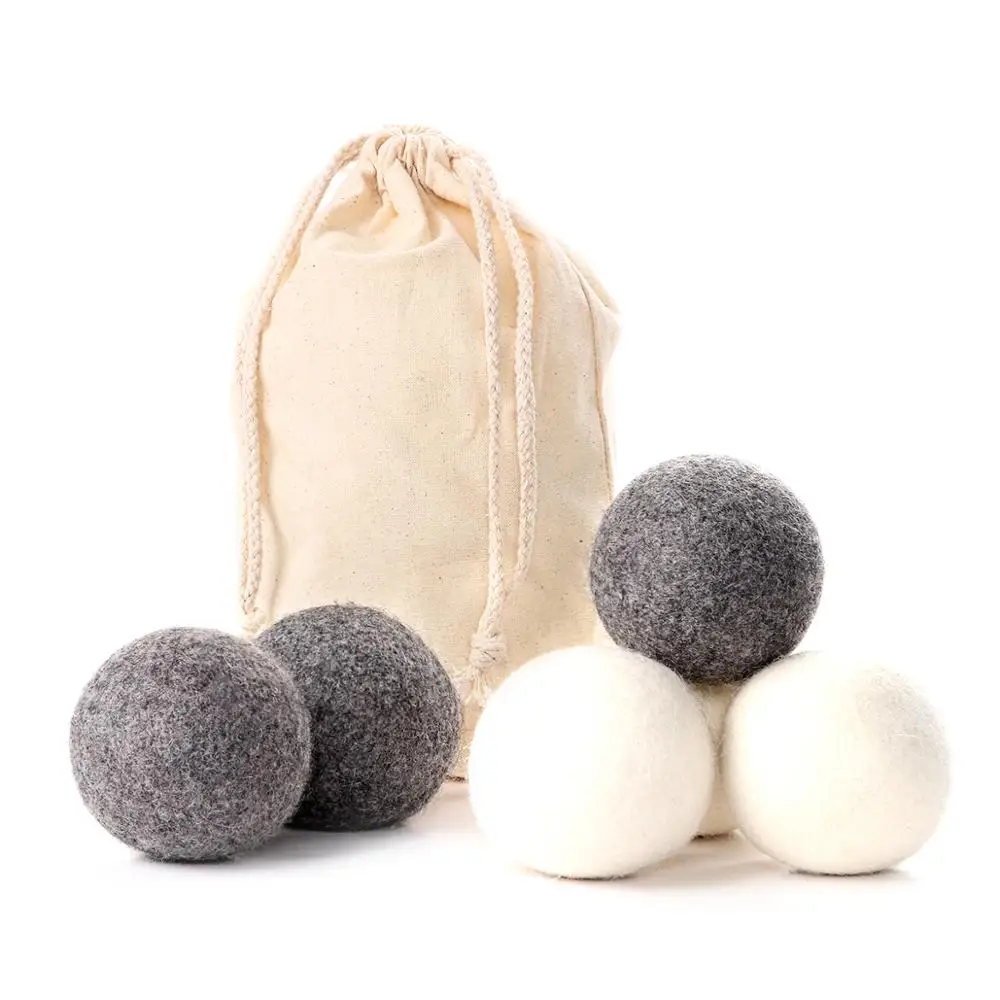 

Amazon Hot Sell Wholesale Custom Logo Reusable Natural Fabric Softener 7CM 8CM Felt Wool Dryer Balls Organic for Laundry, White