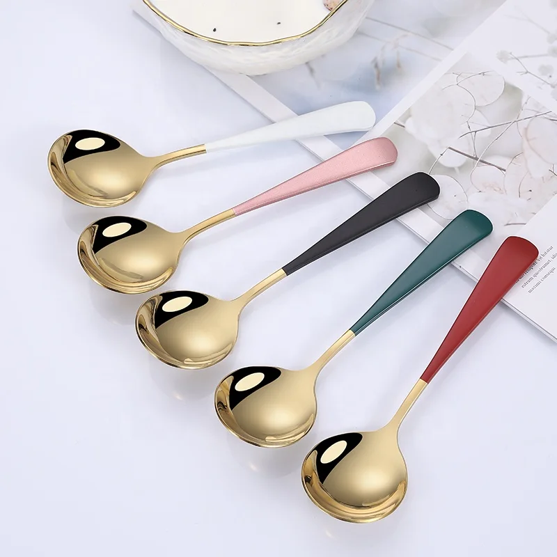 

18/10 stainless steel gold titanium and painting color coffee dessert soup spoon