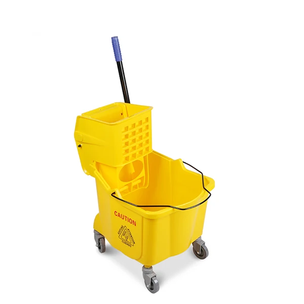 

Plastic 36L yellow industrial squeeze mop bucket with side press wringer