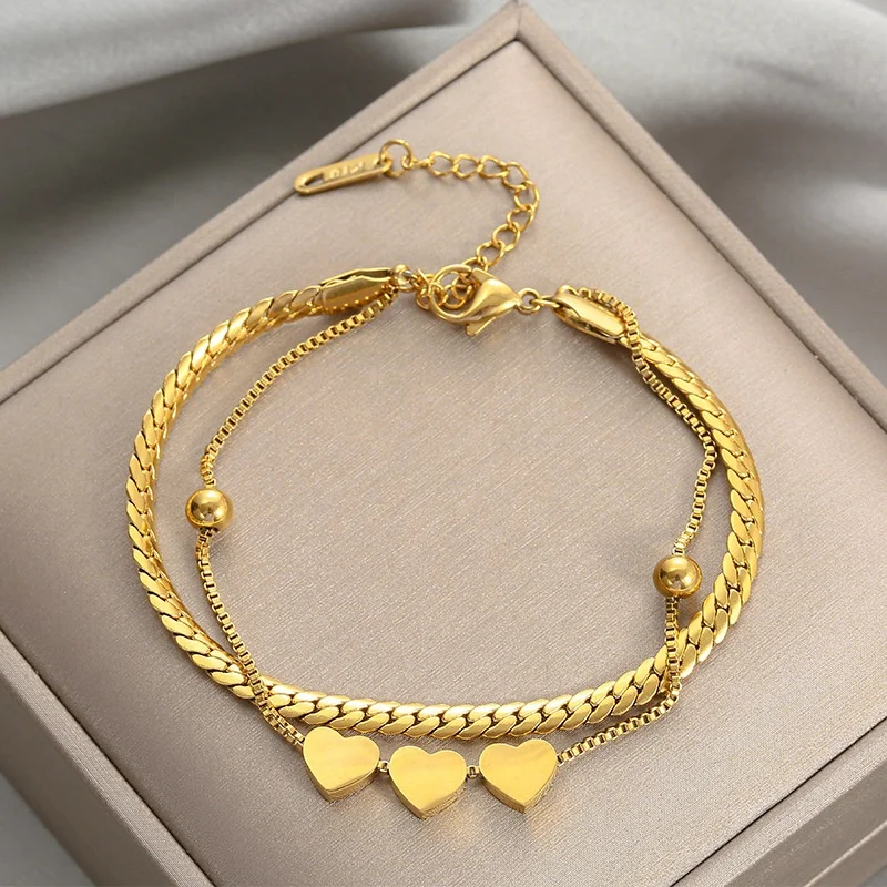 

Hot Sale Luxury 24k Gold bangles Love peach heart bracelet 316l stainless steel bangle gold bangle bracelet, Gold color