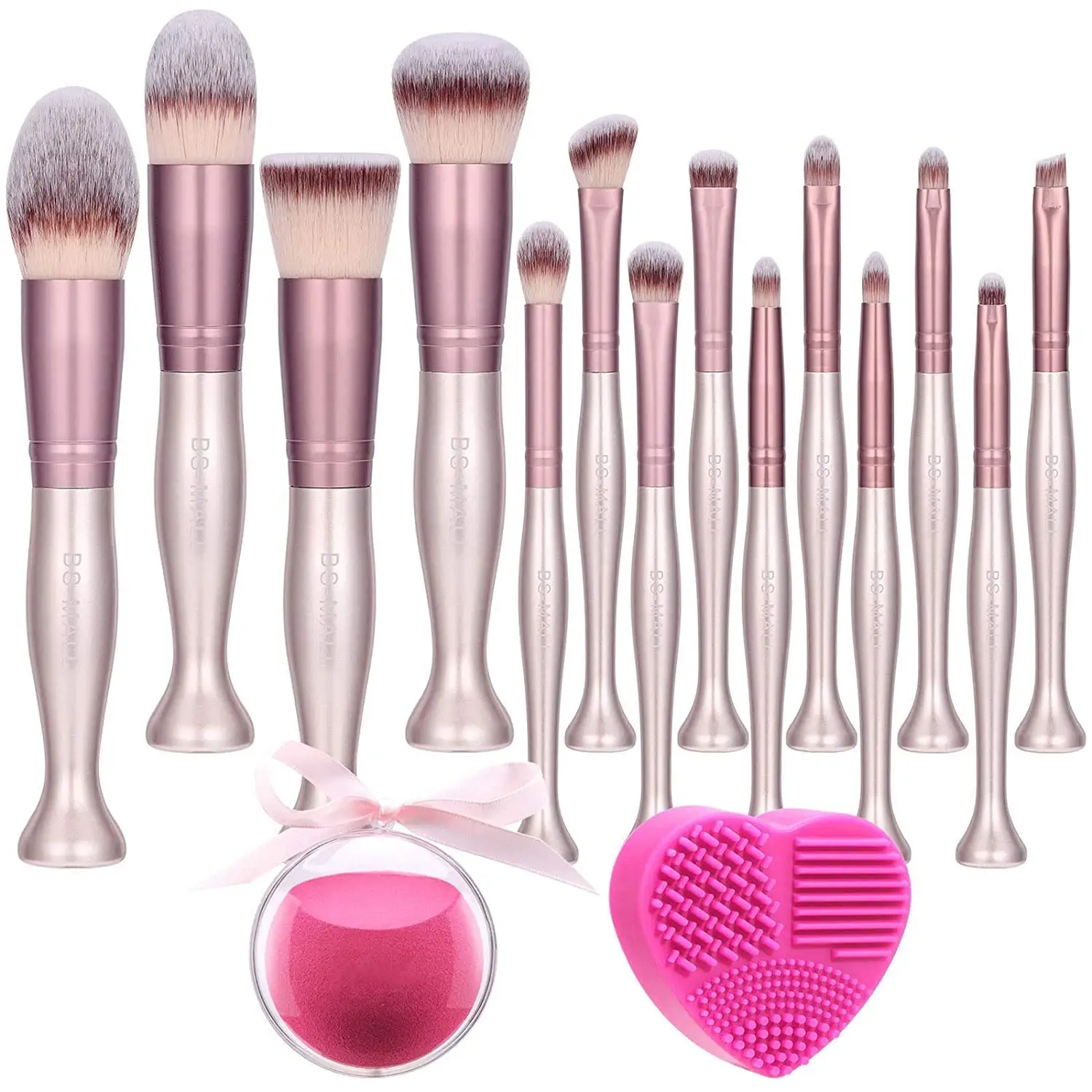 

BS-MALL Makeup Brushes Stand Up Premium Synthetic Brushes Print Private Logo Makeup Brushes With Makeup sponge And Cleaner, Rose gold/can custom color