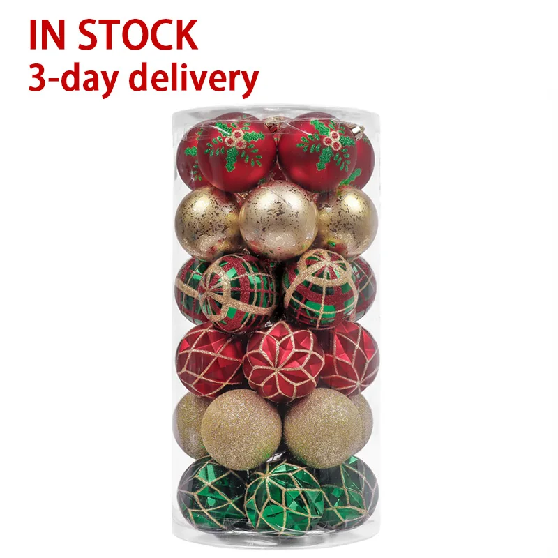 

EAGLEGIFTS RTS 6CM 30 Pack Colorful Shatterproof Unbreakable Plastic Christmas Hanging Ball Set Decorations, Red/gold&green