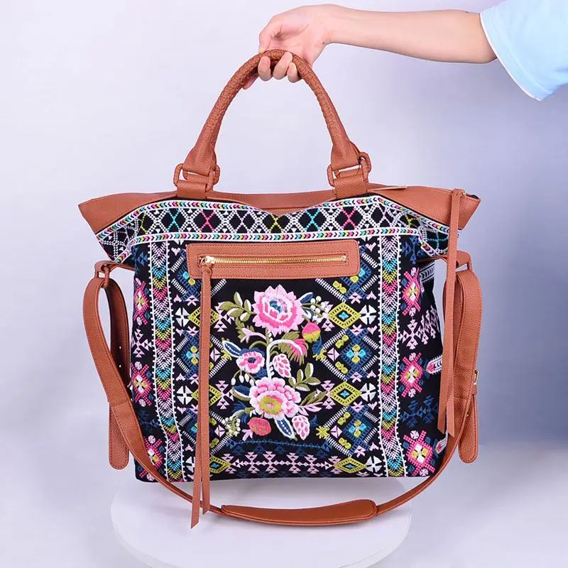 

women custom brands designer leather circle embroidered bag bohemian handbags, Customizable