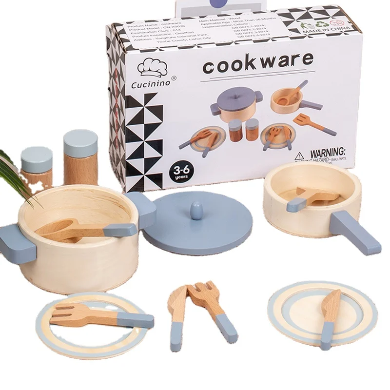 

Wooden Toy Factory Sale Wooden Eco-friendly Non-toxic simulation Wooden Kitchen Pot Set kitchen toys
