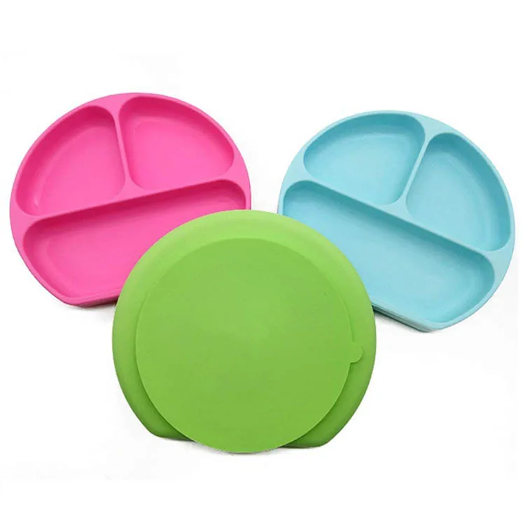 

Flat Thin Silicone Snack Smiley Food Stay Put Tableware Kids Portable Strong Suction Plate Silikong Suction Plate For Toddlers, Any pms color